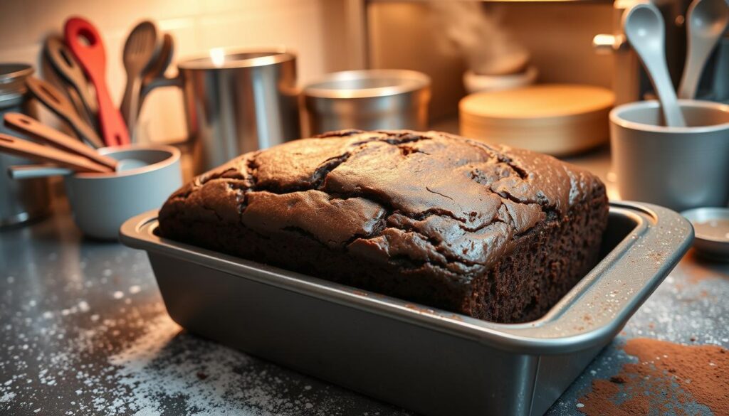 chocolate loaf cake baking